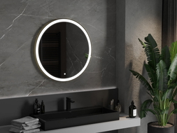 Mexen Esso miroir de salle de bains éclairé, rond 80 cm, LED 6000K, antibuée, cadre doré - 9825-080-080-611-50