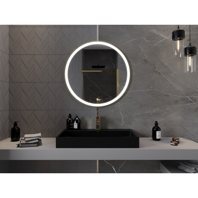 Mexen Esso miroir de salle de bain éclairé, rond 80 cm, LED 6000K, anti-buée, cadre doré - 9825-080-080-611-50