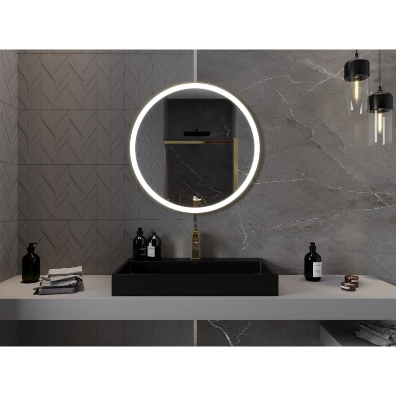 Mexen Esso miroir de salle de bains éclairé, rond 80 cm, LED 6000K, antibuée, cadre doré - 9825-080-080-611-50