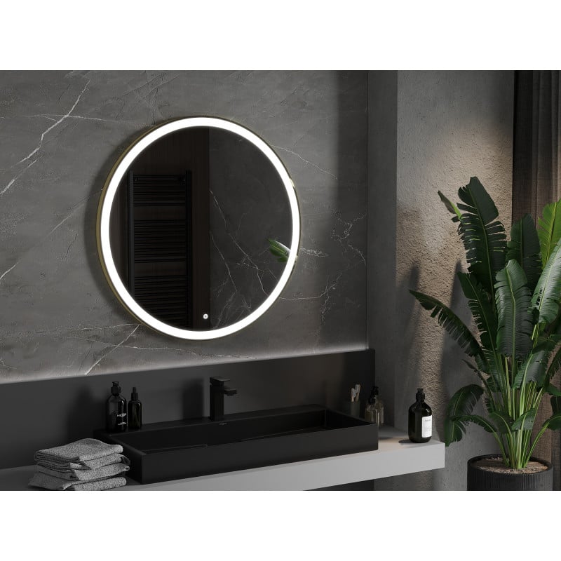 Mexen Esso miroir de salle de bain éclairé, rond 90 cm, LED 6000K, anti-buée, cadre doré - 9825-090-090-611-50