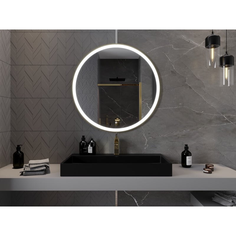 Mexen Esso miroir de salle de bain éclairé, rond 90 cm, LED 6000K, anti-buée, cadre doré - 9825-090-090-611-50