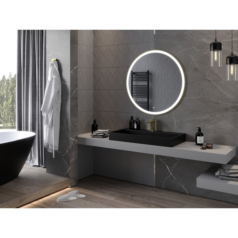 Mexen Esso miroir de salle de bain éclairé, rond 90 cm, LED 6000K, anti-buée, cadre doré - 9825-090-090-611-50