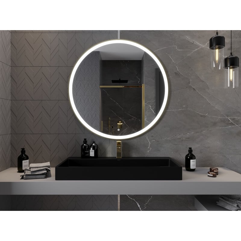 Mexen Esso miroir de salle de bain éclairé, rond 100 cm, LED 6000K, anti-buée, cadre doré - 9825-100-100-611-50