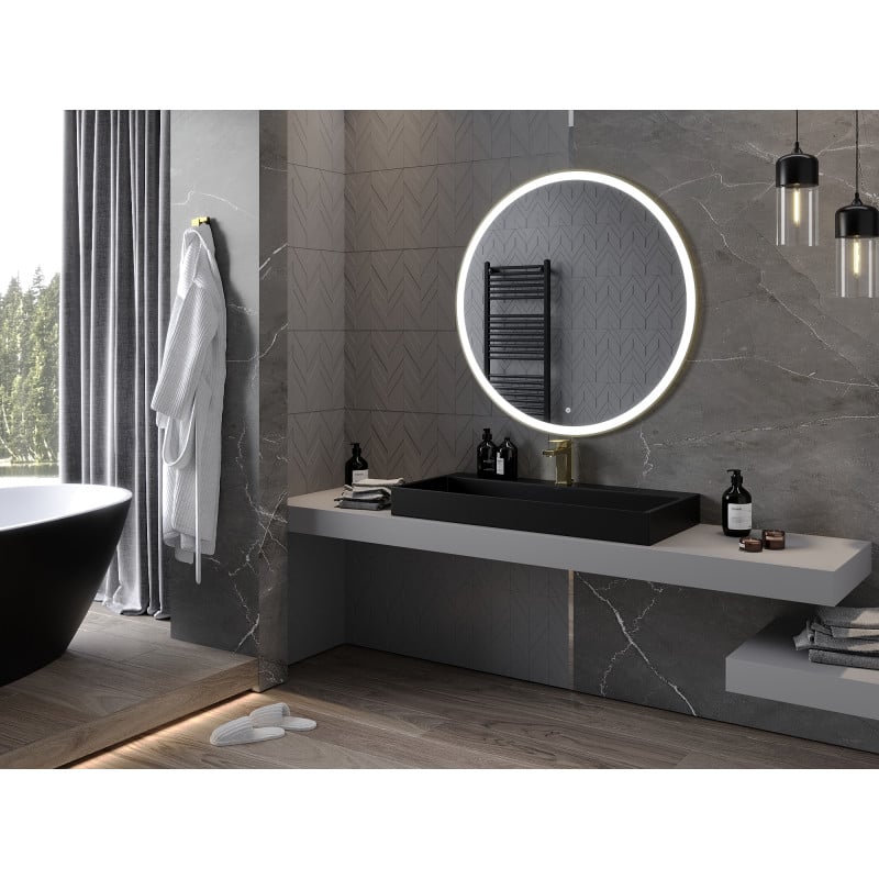 Mexen Esso miroir de salle de bain éclairé, rond 100 cm, LED 6000K, anti-buée, cadre doré - 9825-100-100-611-50