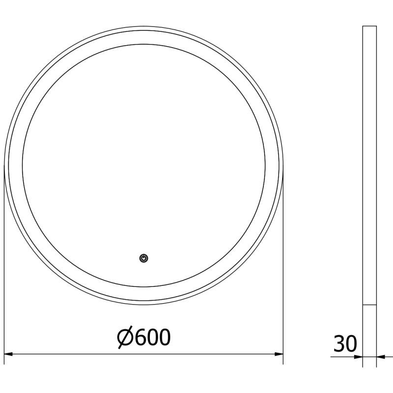 Mexen Esso miroir de salle de bain éclairé, rond 60 cm, LED 6000K, anti-buée, cadre noir - 9825-060-060-611-70