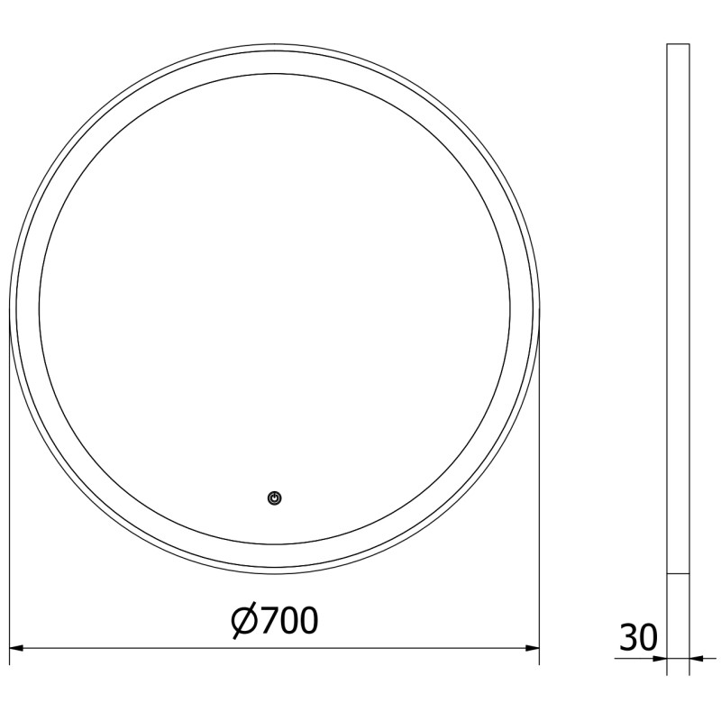 Mexen Esso miroir de salle de bain rétroéclairé, rond 70 cm, LED 6000K, anti-buée, cadre noir - 9825-070-070-611-70