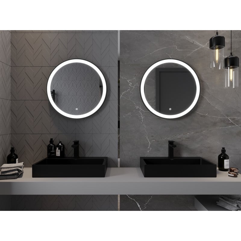 Mexen Esso miroir de salle de bain éclairé, rond 60 cm, LED 6000K, anti-buée, cadre noir - 9825-060-060-611-70