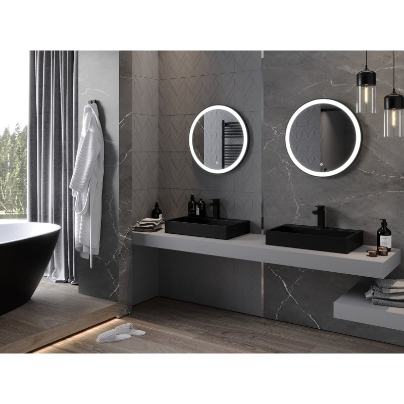 Mexen Esso miroir de salle de bain éclairé, rond 60 cm, LED 6000K, anti-buée, cadre noir - 9825-060-060-611-70