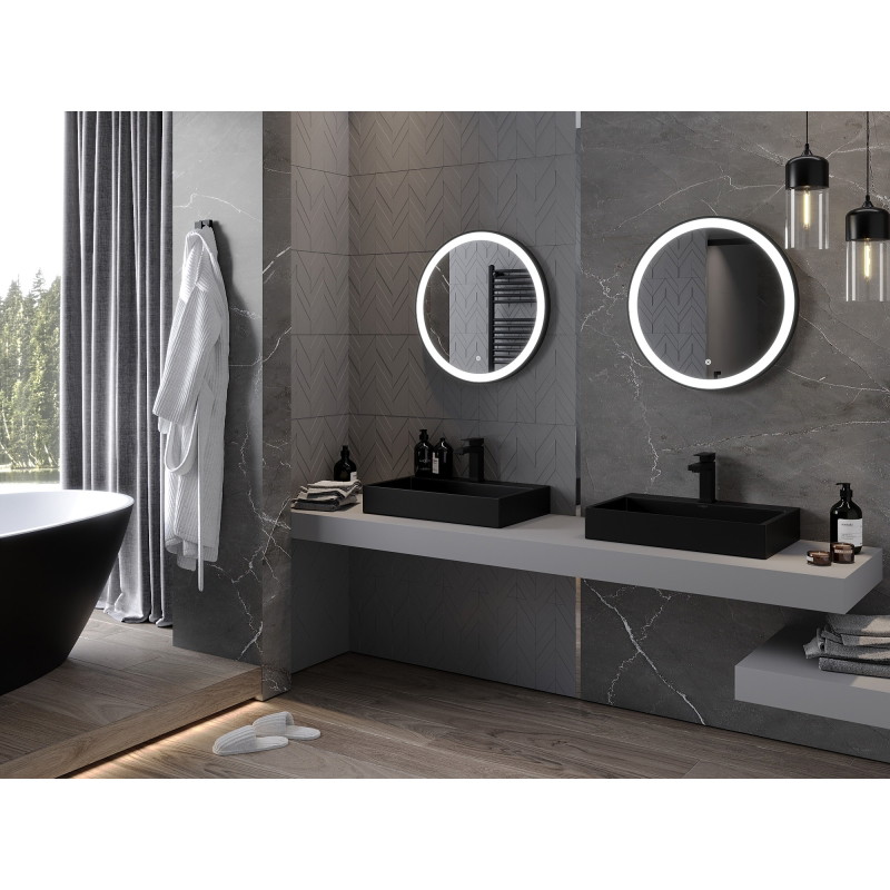 Mexen Esso miroir de salle de bain éclairé, rond 60 cm, LED 6000K, antibuée, cadre noir - 9825-060-060-611-70