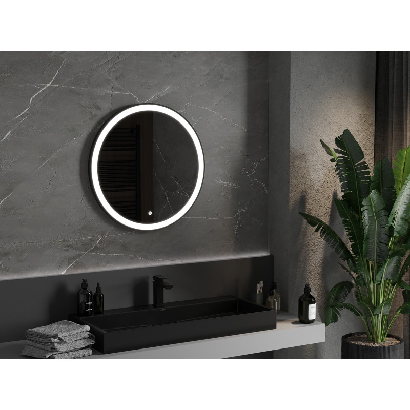 Mexen Esso miroir de salle de bain éclairé, rond 70 cm, LED 6000K, anti-buée, cadre noir - 9825-070-070-611-70