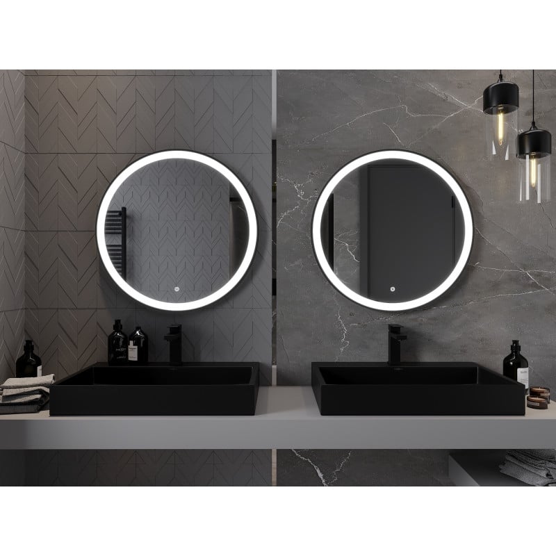 Mexen Esso miroir de salle de bain éclairé, rond 70 cm, LED 6000K, antibuée, cadre noir - 9825-070-070-611-70