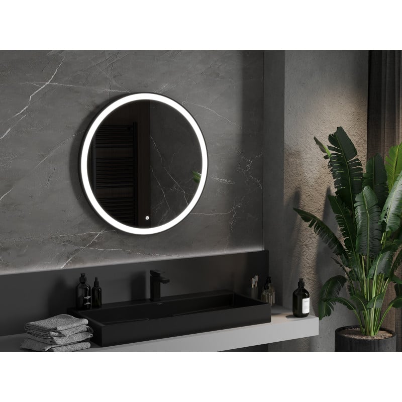Mexen Esso miroir de salle de bain éclairé, rond 80 cm, LED 6000K, anti-buée, cadre noir - 9825-080-080-611-70