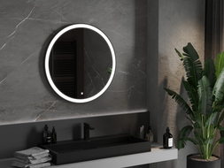 Mexen Esso miroir de salle de bain éclairé, rond 80 cm, LED 6000K, anti-buée, cadre noir - 9825-080-080-611-70