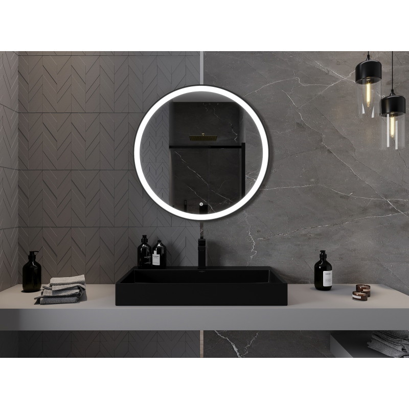Mexen Esso miroir de salle de bain éclairé, rond 80 cm, LED 6000K, antibuée, cadre noir - 9825-080-080-611-70