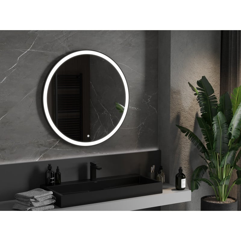 Mexen Esso miroir de salle de bain éclairé, rond 90 cm, LED 6000K, antibuée, cadre noir - 9825-090-090-611-70