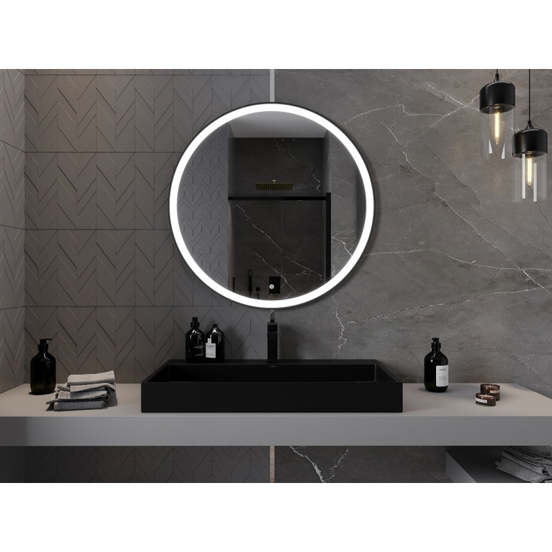 Mexen Esso miroir de salle de bain éclairé, rond 90 cm, LED 6000K, anti-buée, cadre noir - 9825-090-090-611-70