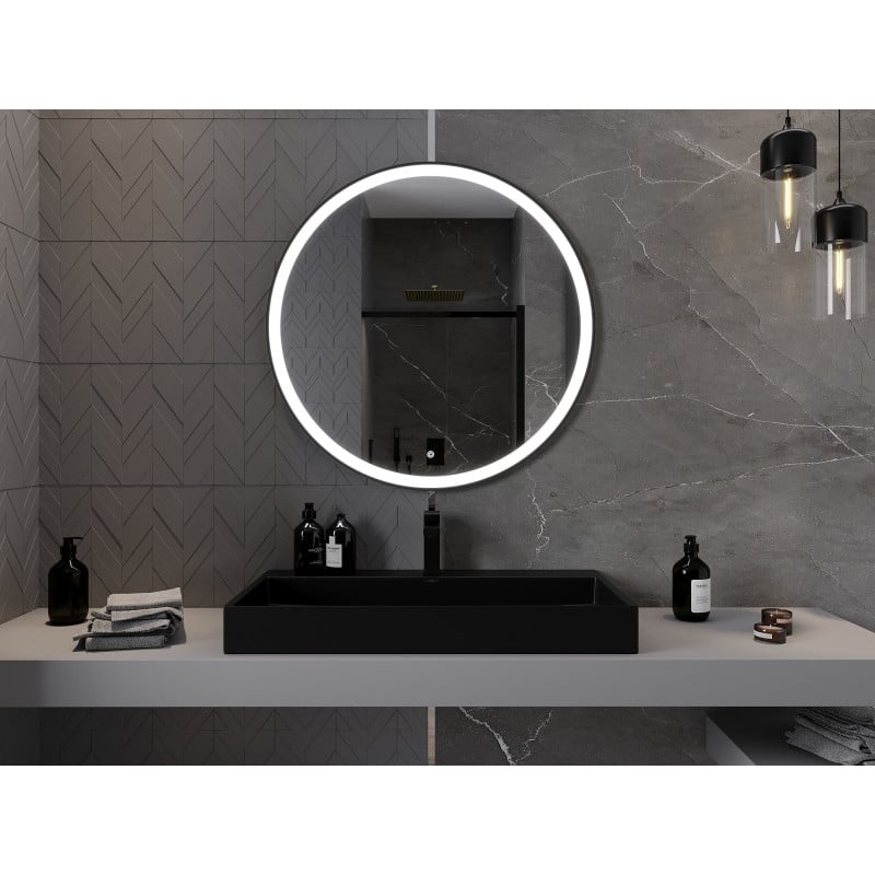 Mexen Esso miroir de salle de bain éclairé, rond 90 cm, LED 6000K, antibuée, cadre noir - 9825-090-090-611-70