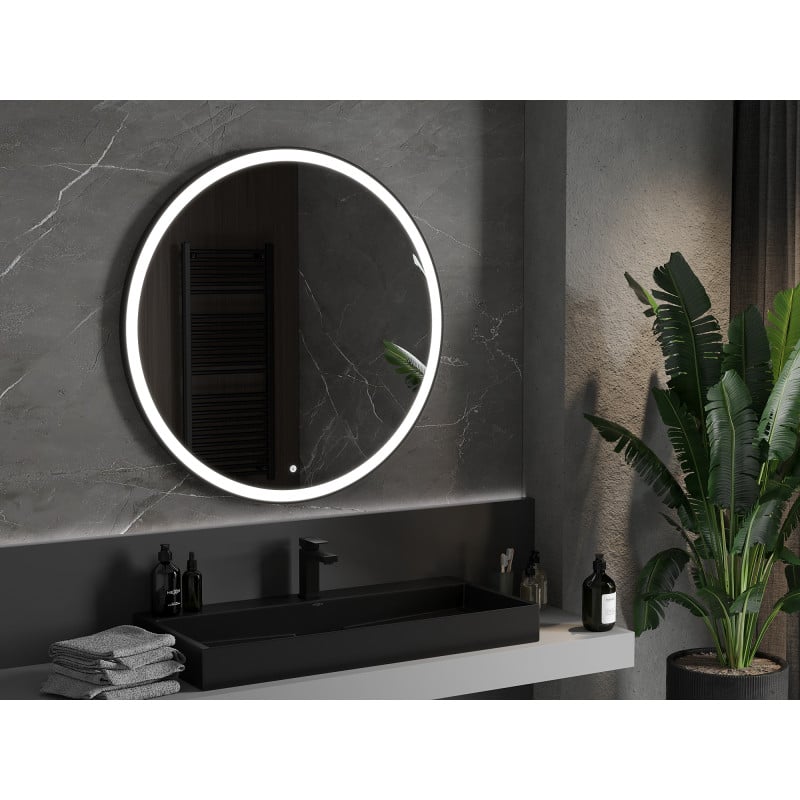 Mexen Esso miroir de salle de bain éclairé, rond 100 cm, LED 6000K, antibuée, cadre noir - 9825-100-100-611-70