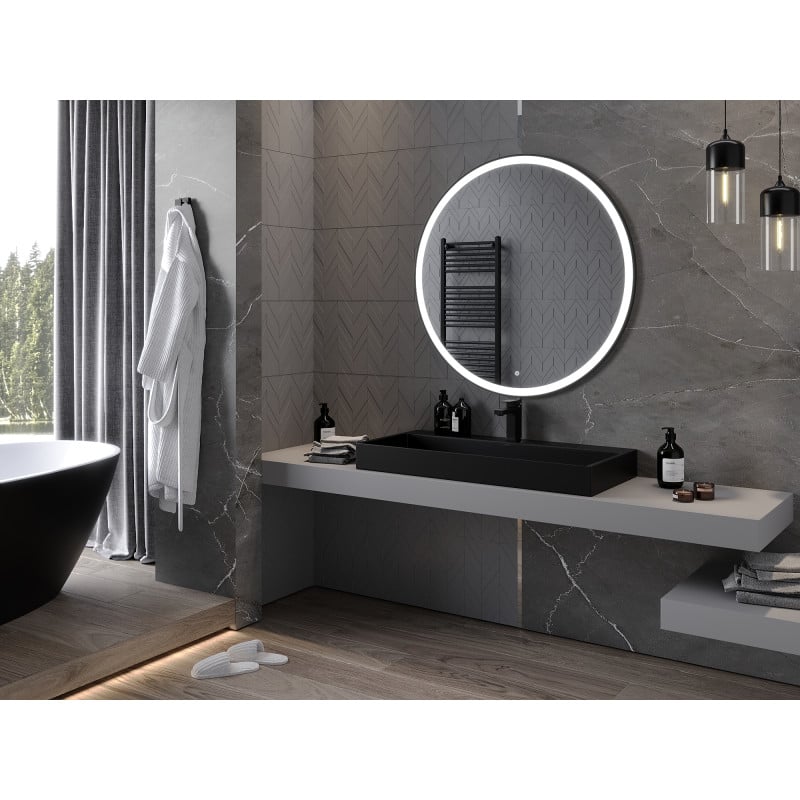 Mexen Esso miroir de salle de bain éclairé, rond 100 cm, LED 6000K, antibuée, cadre noir - 9825-100-100-611-70