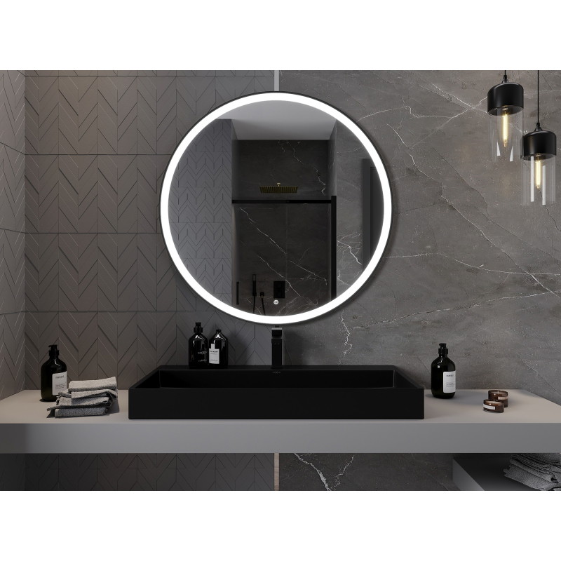 Mexen Esso miroir de salle de bain éclairé, rond 100 cm, LED 6000K, anti-buée, cadre noir - 9825-100-100-611-70