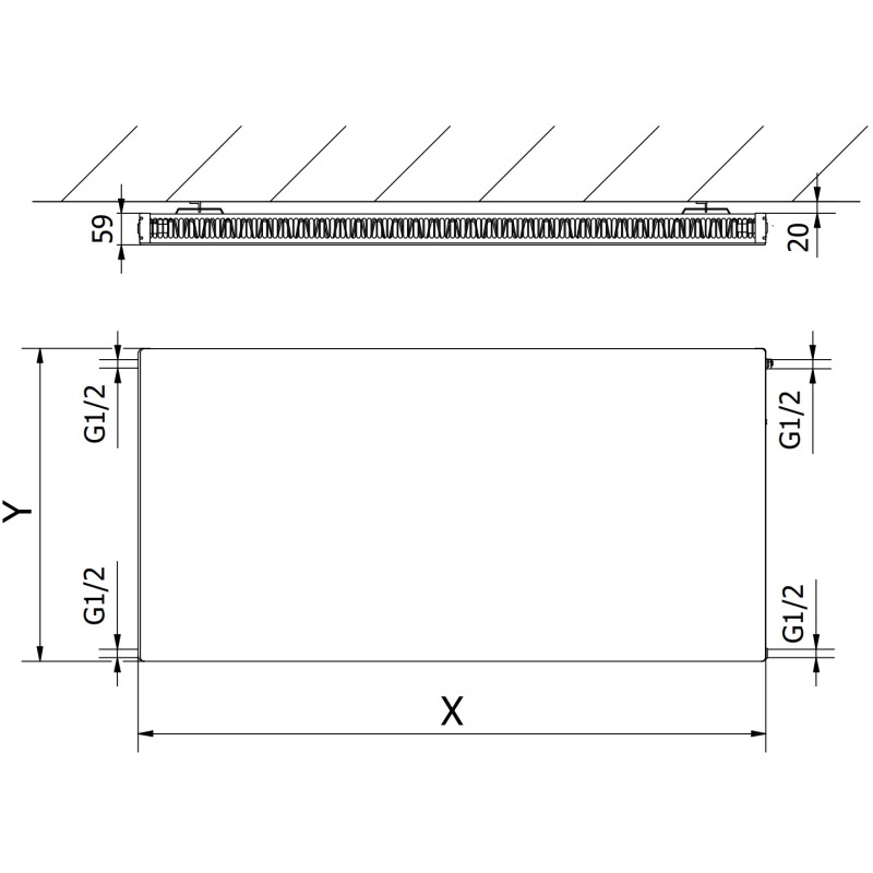 Mexen CF11 Radiateur panneau plat 300 x 2000 mm, connexion latérale, 909 W, anthracite - W411F-030-200-66