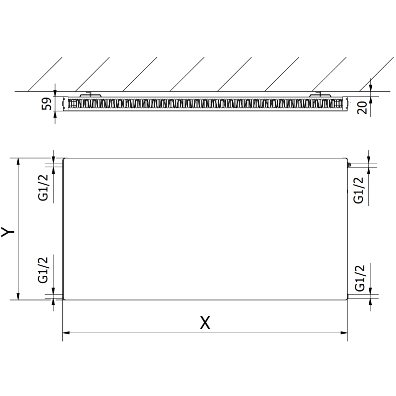 Mexen Flat CF11 radiateur à plaques 300 x 2000 mm, connexion latérale, 909 W, anthracite - W411F-030-200-66