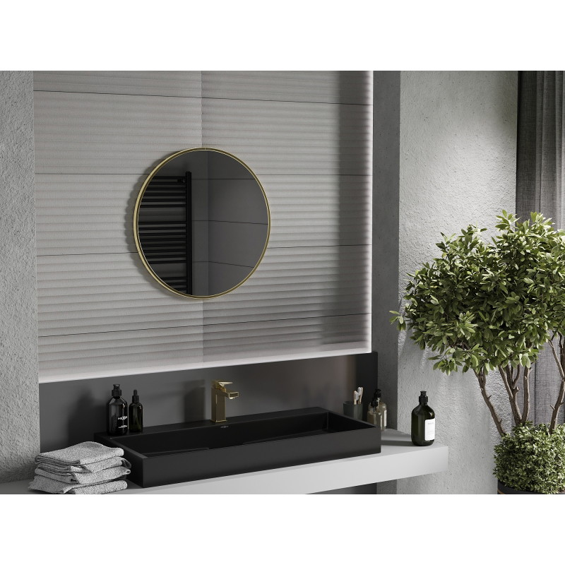 Mexen Loft Miroir de salle de bains rond 60 cm, cadre doré brossé - 9850-060-060-000-50