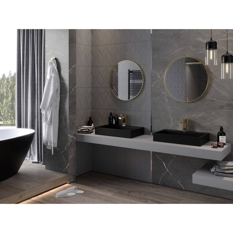 Mexen Loft miroir de salle de bain rond 65 cm, cadre doré - 9850-065-065-000-50