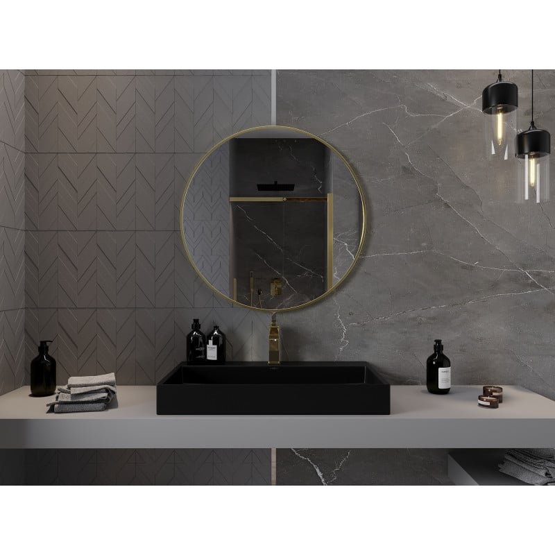 Mexen Loft miroir de salle de bain rond 80 cm, cadre doré - 9850-080-080-000-50