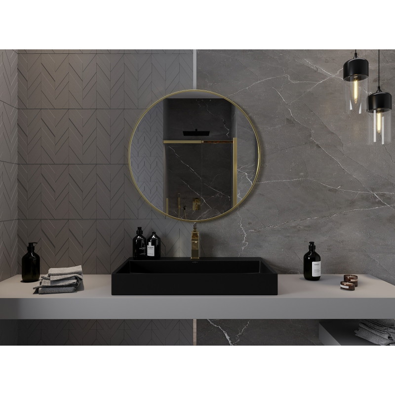 Mexen Loft miroir de salle de bains rond 80 cm, cadre doré brossé - 9850-080-080-000-50