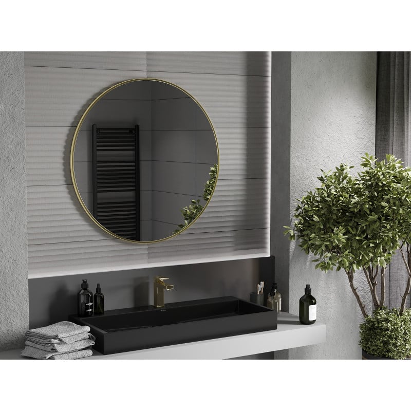 Mexen Loft miroir de salle de bain rond 90 cm, cadre doré - 9850-090-090-000-50