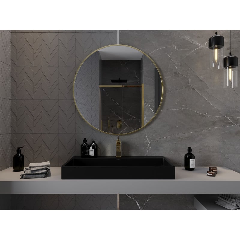 Mexen Loft miroir de salle de bain rond 90 cm, cadre doré - 9850-090-090-000-50