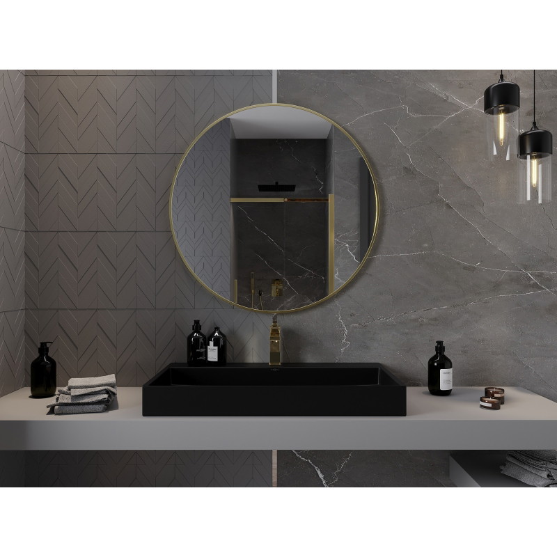 Mexen Loft miroir de salle de bains rond 90 cm, cadre doré brossé - 9850-090-090-000-50