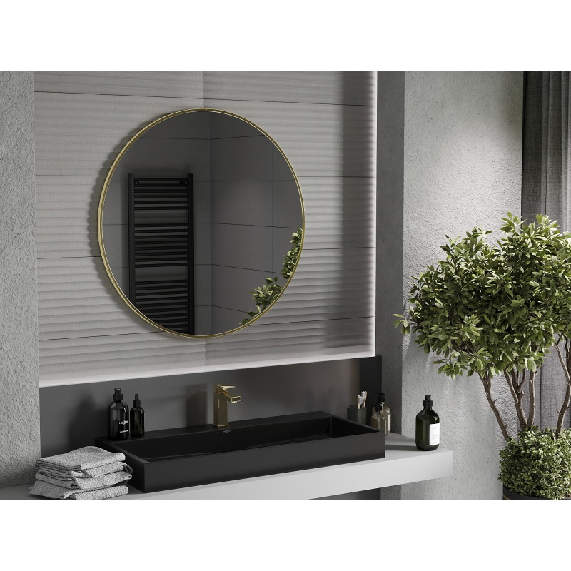 Mexen Loft Miroir de salle de bains rond 95 cm, cadre doré brossé - 9850-095-095-000-50