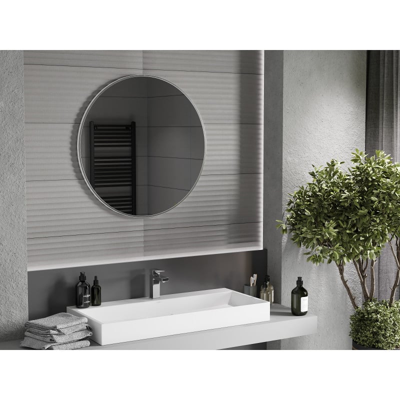 Mexen Loft miroir de salle de bain rond 80 cm, cadre inox - 9850-080-080-000-10