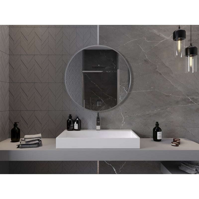 Mexen Loft miroir de salle de bain rond 80 cm, cadre inox - 9850-080-080-000-10