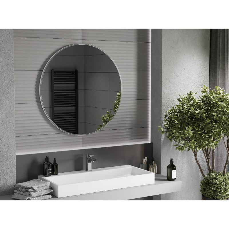 Mexen Loft miroir de salle de bains rond 90 cm, cadre inox - 9850-090-090-000-10