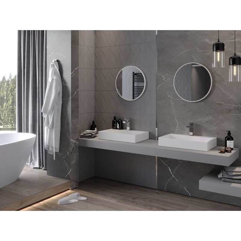 Mexen Loft miroir de salle de bain rond 30 cm, cadre blanc - 9850-030-030-000-20