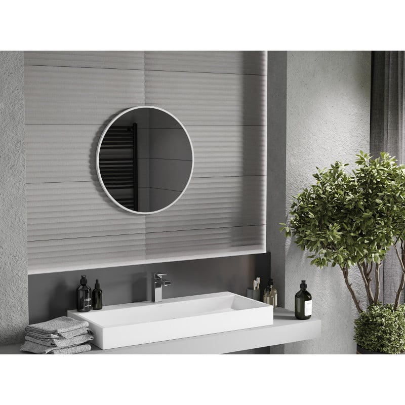 Mexen Loft miroir de salle de bain rond 60 cm, cadre blanc - 9850-060-060-000-20