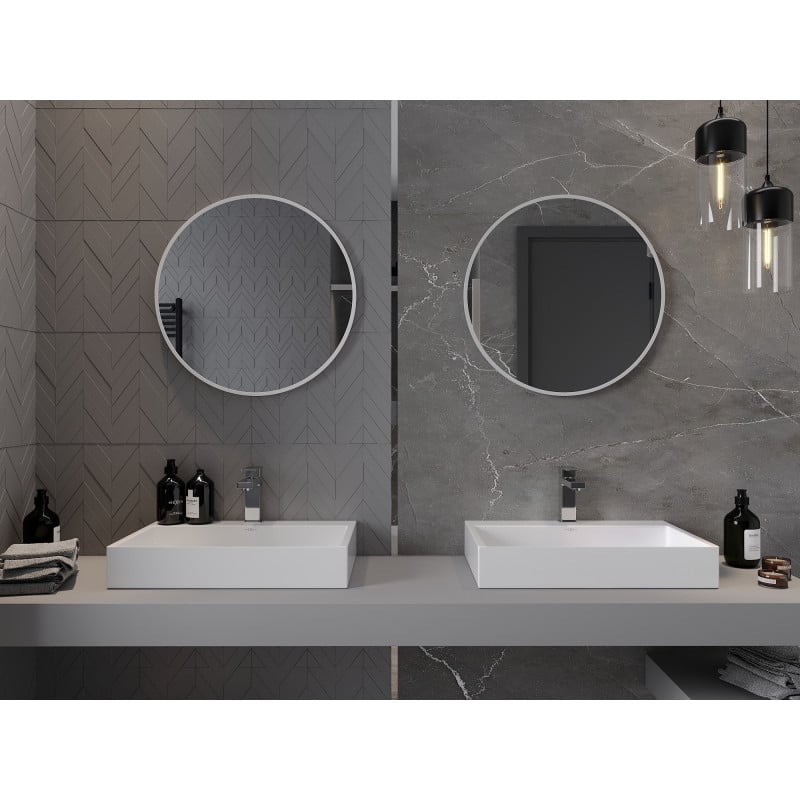Mexen Loft miroir de salle de bain rond 60 cm, cadre blanc - 9850-060-060-000-20