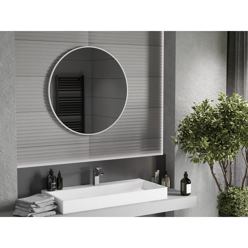Mexen Loft miroir de salle de bain rond 80 cm, cadre blanc - 9850-080-080-000-20