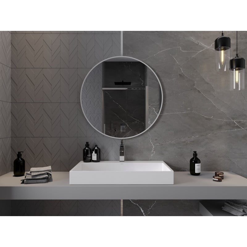 Mexen Loft miroir de salle de bain rond 80 cm, cadre blanc - 9850-080-080-000-20