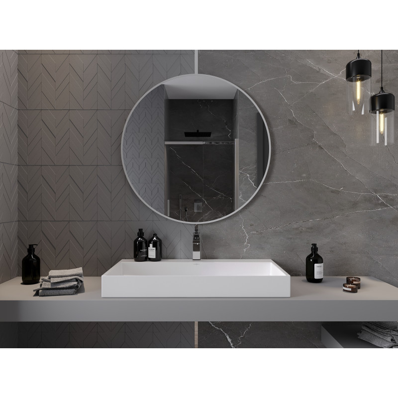 Mexen Loft miroir de salle de bain rond 90 cm, cadre blanc - 9850-090-090-000-20