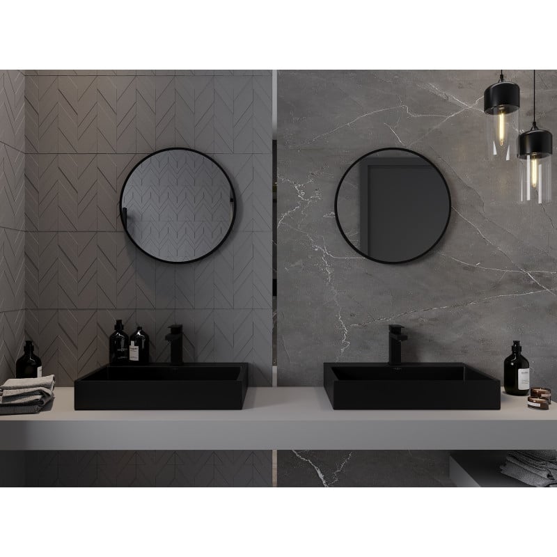 Mexen Loft miroir de salle de bain rond 35 cm, cadre noir - 9850-035-035-000-70