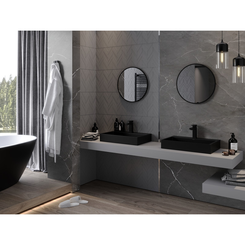Mexen Loft miroir de salle de bain rond 35 cm, cadre noir - 9850-035-035-000-70