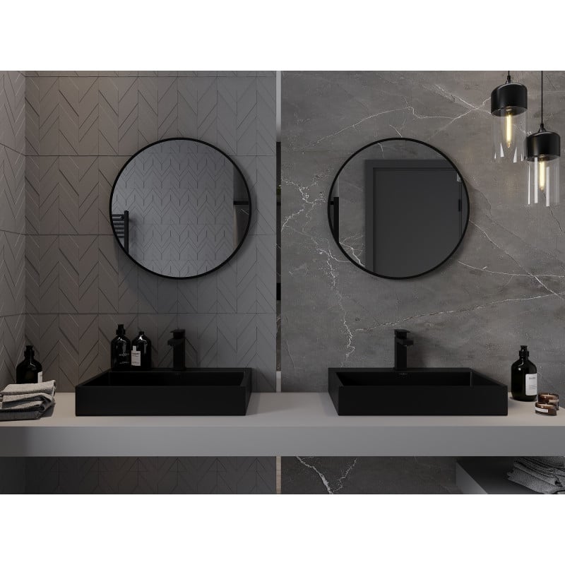 Mexen Loft miroir de salle de bain rond 60 cm, cadre noir - 9850-060-060-000-70