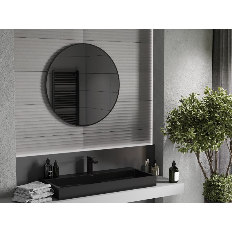 Mexen Loft miroir de salle de bain rond 80 cm, cadre noir - 9850-080-080-000-70