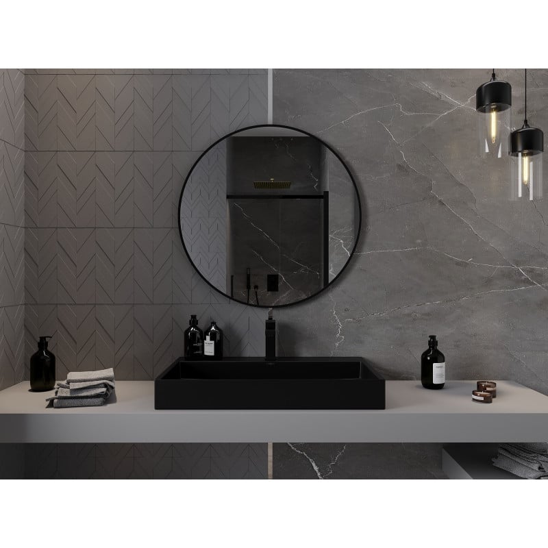 Mexen Loft miroir de salle de bain rond 85 cm, cadre noir - 9850-085-085-000-70