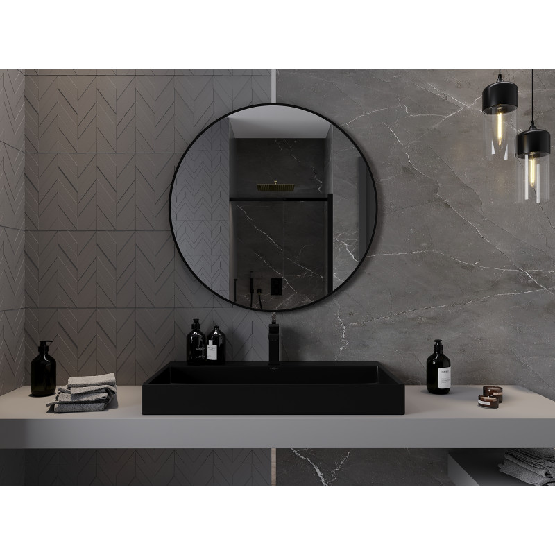 Mexen Loft miroir de salle de bain rond 90 cm, cadre noir - 9850-090-090-000-70