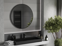 Miroir de salle de bain rond Mexen Loft 95 cm, cadre noir - 9850-095-095-000-70